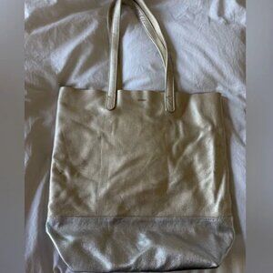 BAGGU Metallic Gold and Silver Leather Tote Bag